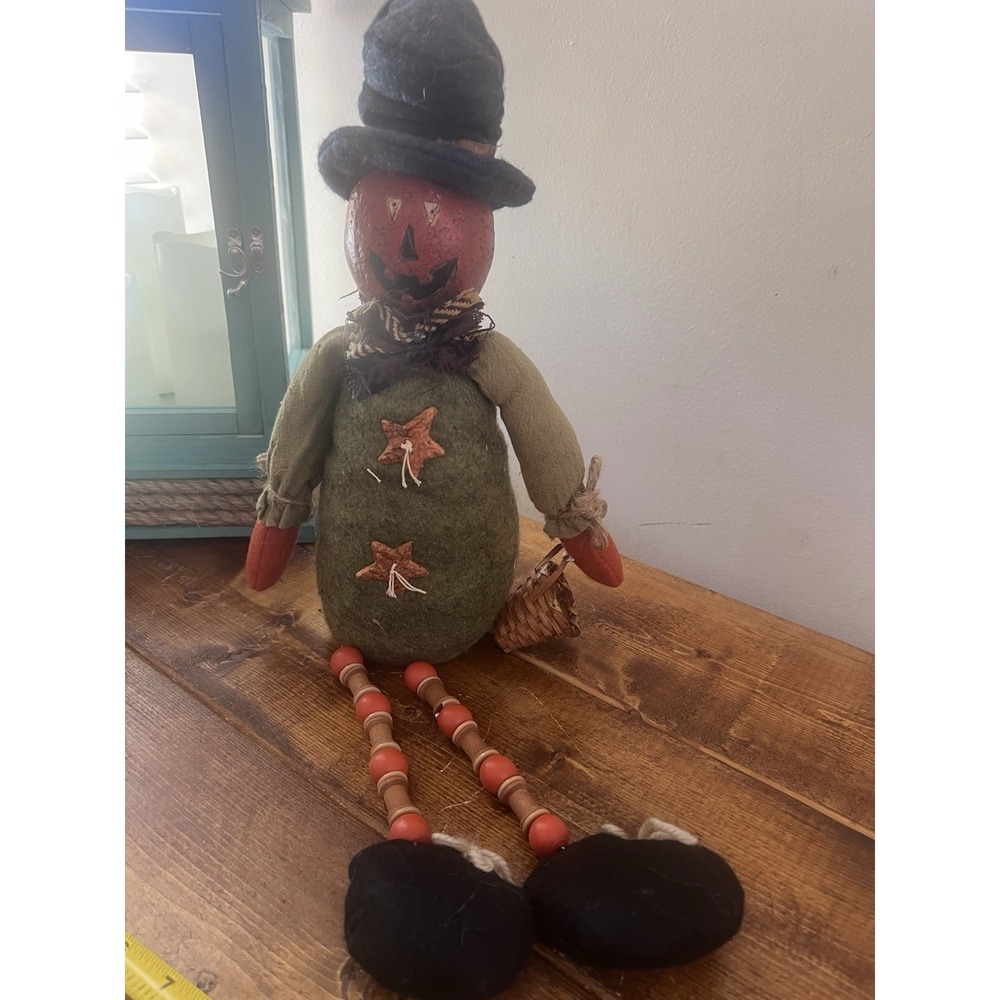 Vintage Primitive Pumpkin Head Witch Shelf Sitter Halloween Doll Folk Art Style